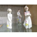 THREE LLADRO FIGURINES OF GIRLS - GIRL WITH TULIPS, GIRL IN NIGHTDRESS, AND GIRL WITH CAKE