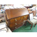 19TH CENTURY MAHOGANY BUREAU, THE FITTED INTERIOR WITH DRAWERS AND DISCRETE DRAWERS AND TAMBOUR
