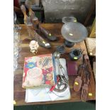 WOODEN SHOE STRETCHERS, VINTAGE ICING SET, SCALES AND WEIGHTS AND OTHER HOME WARE
