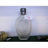 CLEAR GLASS OVOID DRESSING TABLE SCENT BOTTLE OF FLATTENED FORM, ETCHED TO ONE SIDE WITH DEER