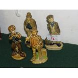 FOUR GLAZED POTTERY FIGURES, DANNY BOY ETC, STAMPED MADE IN GERMANY