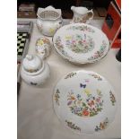 FIVE ITEMS OF AYNSLEY COTTAGE GARDEN INCLUDING ELEPHANT BOX, AND AN AYNSLEY WILD TUDOR CAKE PLATE