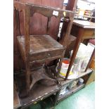 STAINED WOOD SQUARE OCCASIONAL TABLE WITH GALLERIED TOP, AND A MAHOGANY BEDSIDE CABINET (A/F)