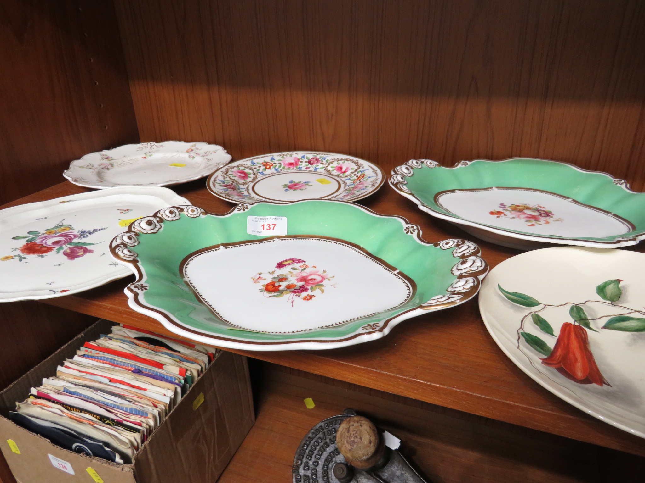SIX VAROUS CHINA AND PORCELAIN PLATES , HAND-PAINTED, INCLUDING COALPORT