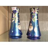 PAIR OF SHELLEY CHINA VASES WITH IRIDESCENT GLAZE DECORATED WITH LEAVES AND HANGING LANTERNS,