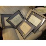 FOUR FRAMED AND GLAZED PENCIL SKETCHES OF PEOPLE AND COURTLY SCENES