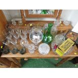 SELECTION OF GLASSWARE INCLUDING DARTINGTON CRYSTAL CANDLE LANTERN , SWEETCORN DISHES, DRINKING