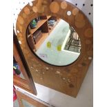 CIRCULAR WALL MIRROR IN INLAID WOODEN FRAME