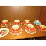 SELECTION OF AYNSLEY CHINA TEA CUPS SAUCERS AND SIDE PLATES DECORATED WITH FRUIT