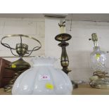 A TABLE LAMP MODELLED AS AN OIL LAMP, AND TWO OTHER TABLE LAMPS (ALL NEED REWIRES)