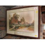 FRAMED PRINT OF THATCHED COTTAGES