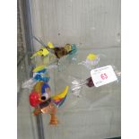 TWO SMALL GLASS BIRDS AND FIVE GLASS SWEETS