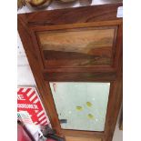 BEVELLED RECTANGULAR WALL MIRROR IN A WOODEN FRAME WITH MARQUETRY PANELS