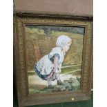 OIL ON CANVAS OF YOUNG GIRL IN HEAVY GILT FRAME
