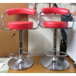 PAIR OF CHROMIUM BAR STOOLS WITH RED LEATHERETTE SEATS AND BACKS