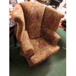 FLORAL UPHOLSTERED WINGBACK ARMCHAIR