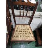 EDWARDIAN MAHOGANY DINING CHAIR WITH DROP-IN SEAT PAD, AND AN EDWARDIAN CANE-SEATED SIDE CHAIR