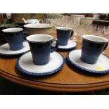 SMALL QUANTITY OF DENBY STONEWARE CHINA INCLUDING GREEN TEAPOT, BLUE CUPS AND SAUCERS AND BOWLS