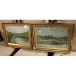 TWO FRAMED AND GLAZED PAINTINGS OF RIVER THAMES WITH WINDSOR CASTLE IN BACKGROUND