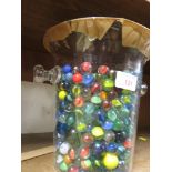 PLASTIC BUCKET WITH CONTENTS OF MARBLES