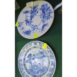 TWO CHINESE PORCELAIN BLUE AND WHITE DECORATED PLATES