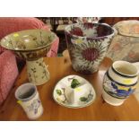 LARGE SUNFLOWERS PLANTER BY SOPHIE HAMILTON, LARGE FOOTED BOWL BY MAUREEN WILSKER, CARTER STABLER