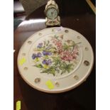 POTTERY QUARTZ WALL CLOCK SIGNED TO THE BACK, AND A MUSICAL MANTEL CLOCK