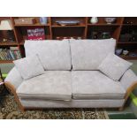 J C SMITH VERONA LIGHTWOOD FRAMED THREE-SEATER SOFA WITH BRUSHSTROKE PATTERN BEIGE UPHOLSTERY AND
