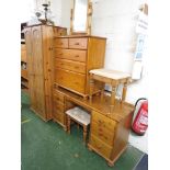 MATCHED COMPOSITE PINE BEDROOM SUITE COMPRISING TWO-DOOR WARDROBE, FIVE-DRAWER CHEST, SIX DRAWER