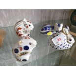 FOUR ROYAL CROWN DERBY PAPERWEIGHTS - FOX, RABBIT, FIELD MOUSE AND SQUIRREL (THE SQUIRREL WITH