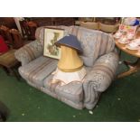 BLUE PATTERNED UPHOLSTERED TWO-SEATER SOFA