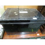 VINTAGE BLACK PAINTED STEEL DEED BOX