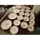 SELECTION OF CREAM AND PINK CHINA TEA AND DINNER WARE TRANSFER DECORATED WITH FLOWERS