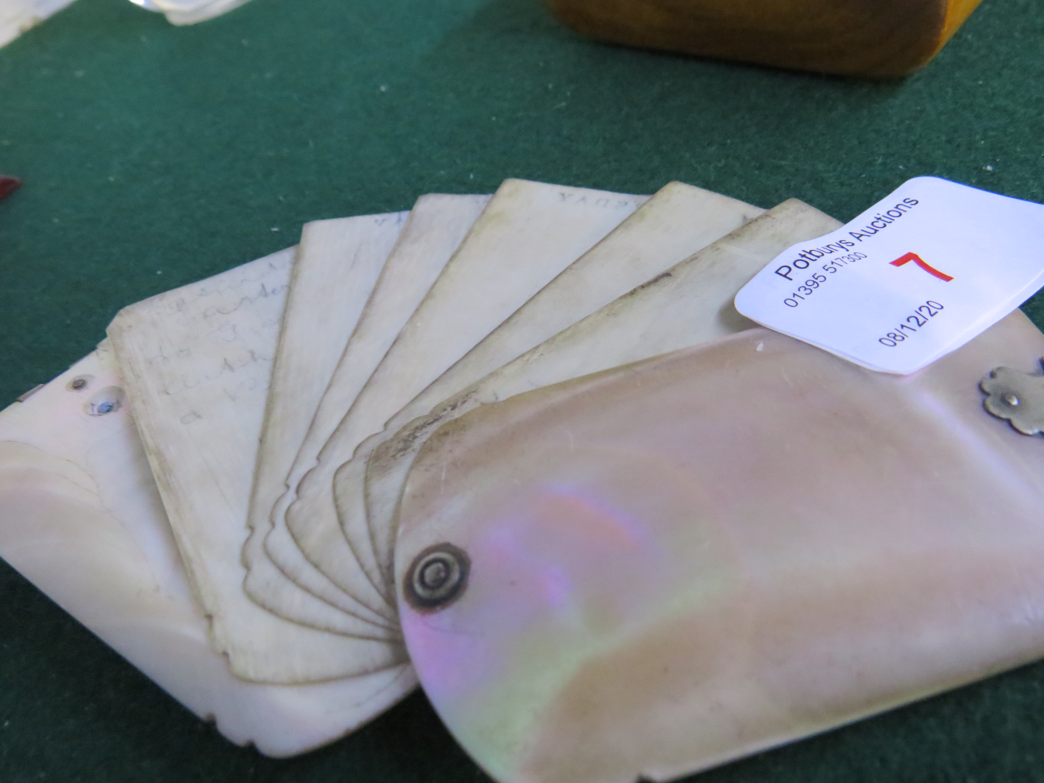 EDWARDIAN MOTHER OF PEARL NOTEBOOK WITH SIX BONE LEAVES STAMPED MONDAY TO SATURDAY , WITH SOME - Image 3 of 3