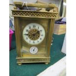 GILT BRASS CASED CARRIAGE ALARM CLOCK, ARABIC CHAPTER WITH PIERCED WORK TO DIAL, UNSIGNED