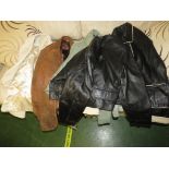 MARKS AND SPENCER LADIES CREAM LEATHER JACKET, HELIUM BROWN LEATHER JACKET, AND THREE OTHER LADIES