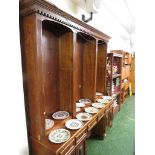LARGE MID WOOD DRESSER WITH ADJUSTABLE SHELVES TO TOP AND SIX DRAWERS OVER SIX CUPBOARD DOORS TO