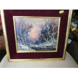 PAIR OF OIL ON BOARD LANDSCAPES OF TREES SIGNED RIVOLI , WITH RED VELVET MOUNTS AND GILT FRAMES