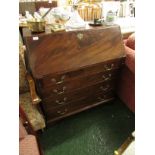 19TH CENTURY MAHOGANY BUREAU WITH BRASS SWAN NECK HANDLES