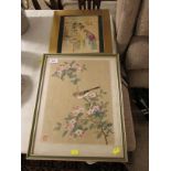 ANTIQUE CHINESE PAINTING DEPICTING A LADY PAINTING A SCROLL, SIGNED; AND A FRAMED AND GLAZED CHINESE