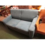 BLUE UPHOLSTERED TWO-SEATER SOFA BED