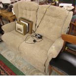 BEIGE BUTTON BACK UPHOLSTERED ELECTRIC RECLINING TWO-SEATER SOFA