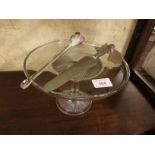 EDWARDIAN GLASS CAKE STAND , CAKE SLICE WITH SLIVER PLATED HANDLE TOGETHER WITH HAND BLOWN GLASS