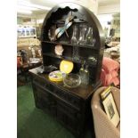 STAINED OAK DRESSER WITH ARCH TOP AND TWO DRAWERS OVER TWO DRAWERS TO BASE