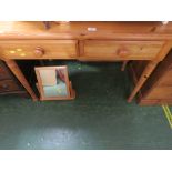 DUCAL HONEY PINE TWO-DRAWER TABLE, AND A PINE SWING MIRROR