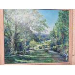 FRAMED OIL ON BOARD OF GARDEN SCENE SIGNED LOWER RIGHT