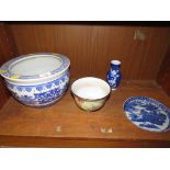 CHINESE BLUE AND WHITE PLANTER, HAND-PAINTED CHINA BOWL, BLUE AND WHITE ORIENTAL DISH AND VASE