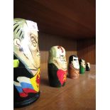 SET OF VINTAGE CARICATURE NESTING DOLLS OF SOVIET LEADERS