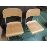 PAIR OF IKEA FOLDING METAL STOOLS WITH BENT WOOD SEATS AND BACKS