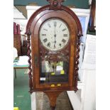 VICTORIAN MAHOGANY AND WALNUT VENEER CHIMING WALL CLOCK